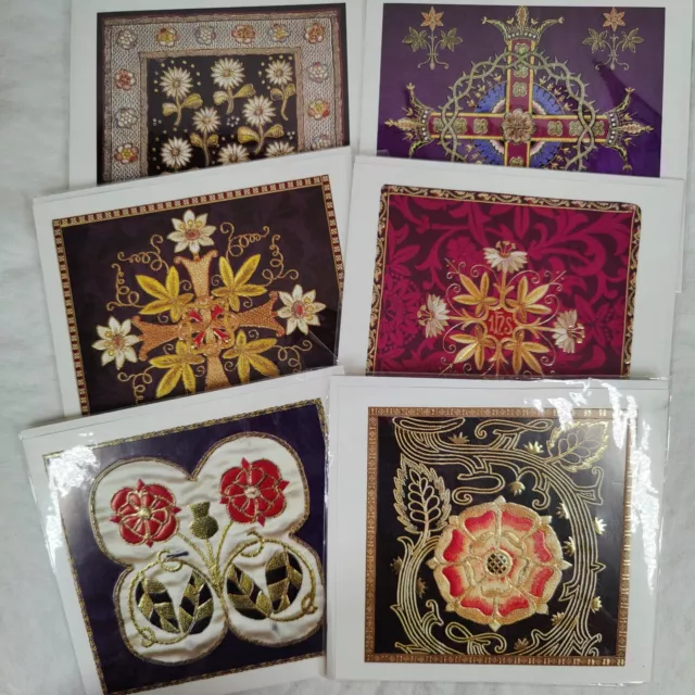 Lot of 6 Vtg Silk Floss Embroidered Blank Gift Cards in Antique English Styles