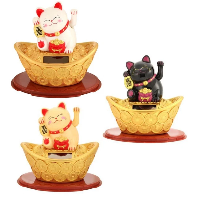 1 Pcs Solar Lucky Cat Wealth Waving Hand Fortune Welcome Craft Shop /Hotel Decor