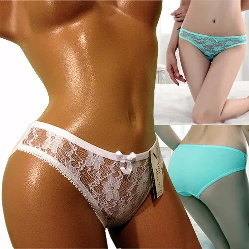 Women's  Cotton Lace Bikini Briefs Knickers Comfy Pretty Panties XS S 6 8 10