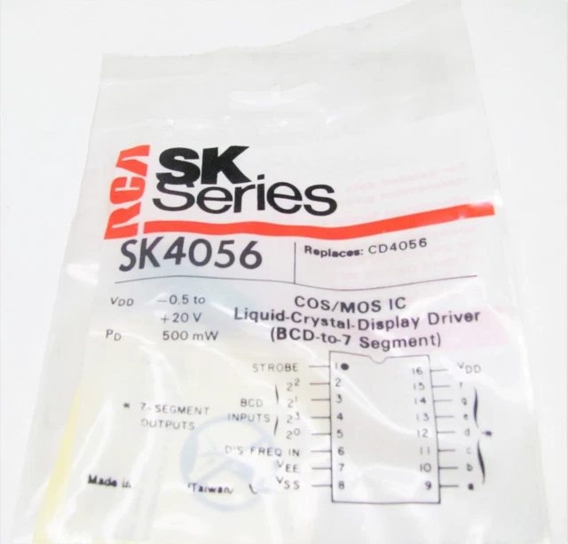 RCA SK4056 - BCD to 7-Segment Decoder/Driver CMOS 16-Lead DIP IC, NOS ...