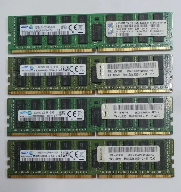 LENOVO 64GB SERVER RAM KIT (4x16GB) PC4-2133P RDIMM DDR4 ECC REG 46W0796 SAMSUNG