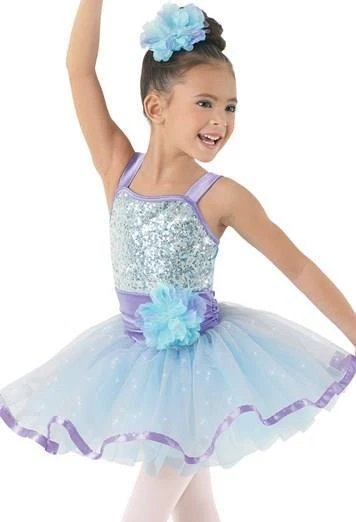Baby Mine Dance Costume Tutu XS Child Purple Blue Glitter Sequin Flower Weissman