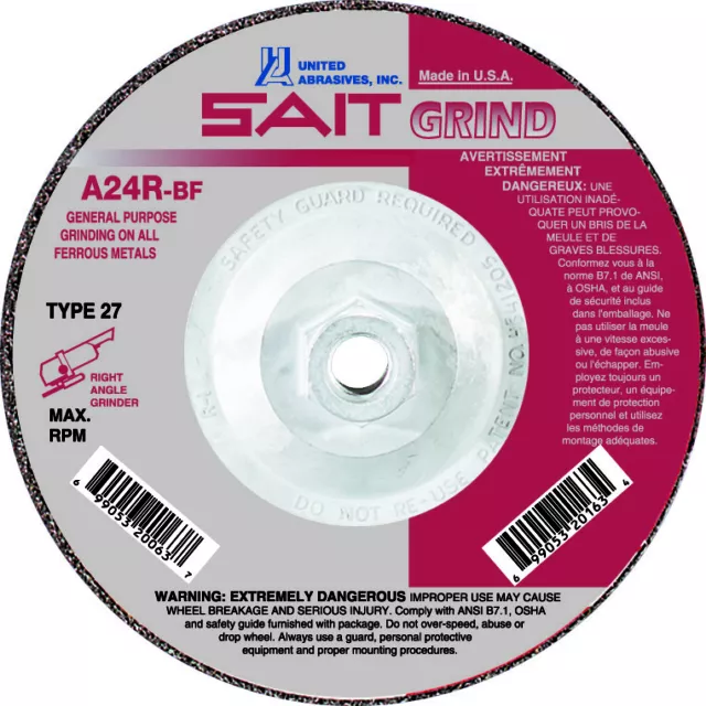 United Abrasives-SAIT 20096 -10 PACK-  A24R  Grinding Wheel  7" x 1/4" x 5/8-11"