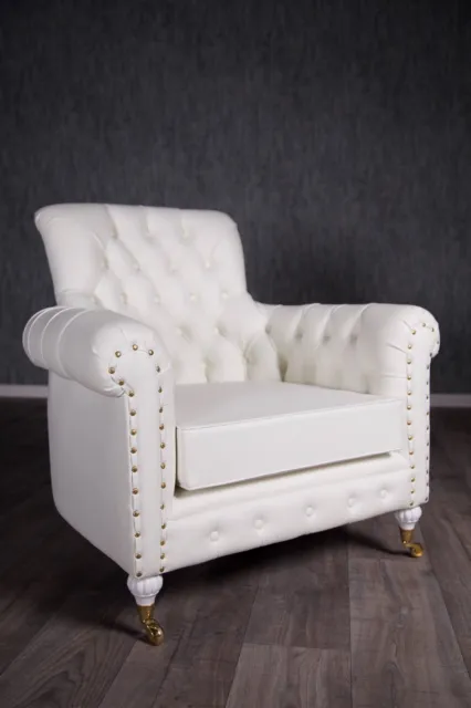 Baroque Armchair Chesterfield Antique Solid White Art Style Furniture Royal Chair Vintage 3