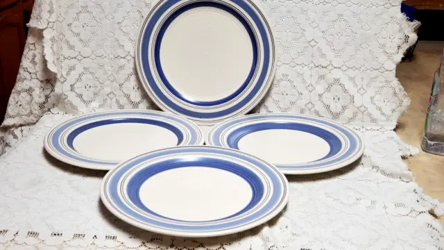 Pfaltzgraff Rio Dinner Plates 11” Blue and Cream Swirl Set 4 Exc+