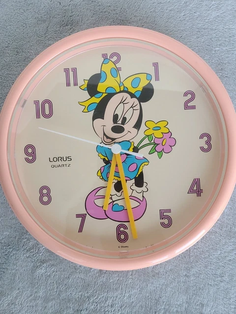 VINTAGE DISNEY MINNIE Mouse Lorus Quartz Wall Clock 10" - Works Pink ...
