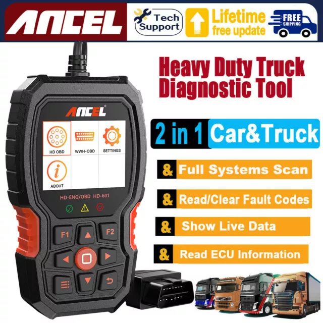 ANCEL HD601 Heavy Duty Truck Code ECU Diesel Scanner OBD2 Diagnostic Scan Tool