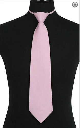New Polyester Men ready knot zipper pre tied neck tie solid pink wedding formal