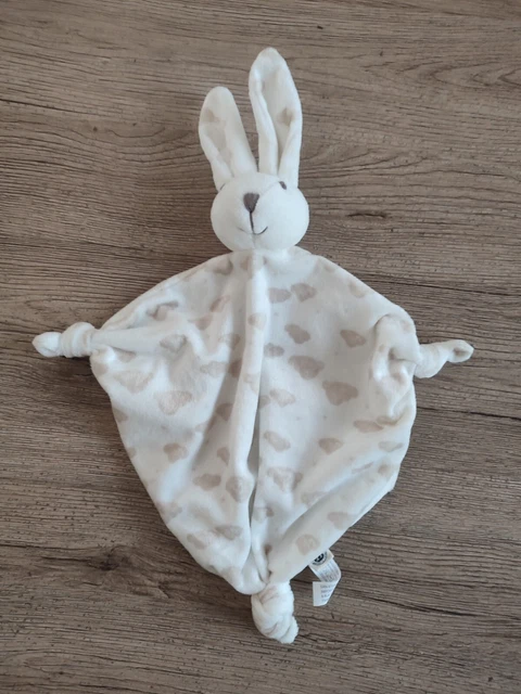 Doudou plat lapin blanc rose nuages beige Eurodif Bouchara etat neuf