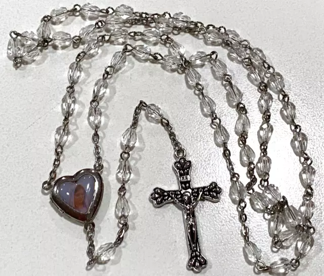 Crystal Mother Mary Heart Locket Rosary