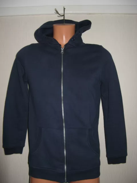 Hardly Worn Boys Navy Blue Basic Hooded  Zip Front Jacket Hoodie Age 13-14
