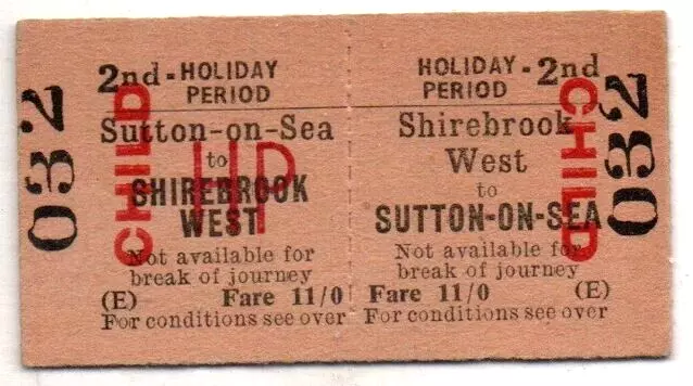 BTC(E) Railway Ticket Shirebrook West to Sutton-on-Sea - Holiday Period