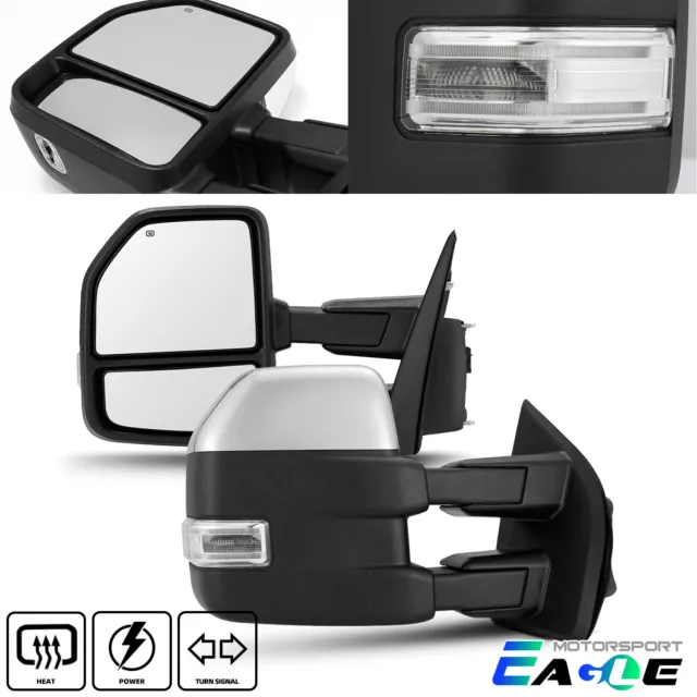For 2015-2018 Ford F150 Power Heated LED Signal Light Towing Mirrors Pair 8PIN