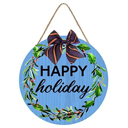 Christmas Wall Decor Sign Happy Holiday Rustic Christmas Home Sign Wood Hangi...