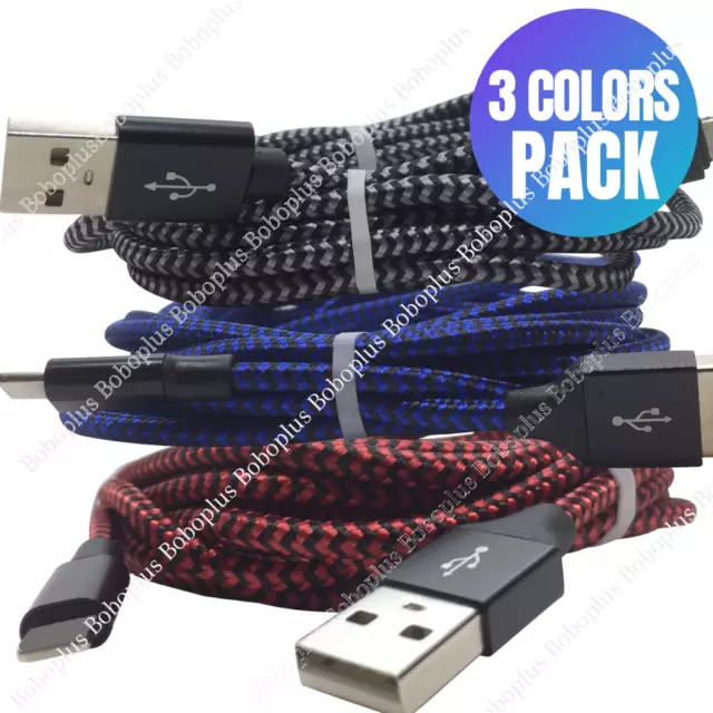 3X Braided 3M Fast USB Cable For iPhone 11 Xs 8 7 6 Charger Charging Data Cord