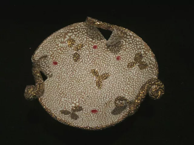 VINTAGE ITALY ITALIAN MAJOLICA POTTERY BOWL beige gold raised paint