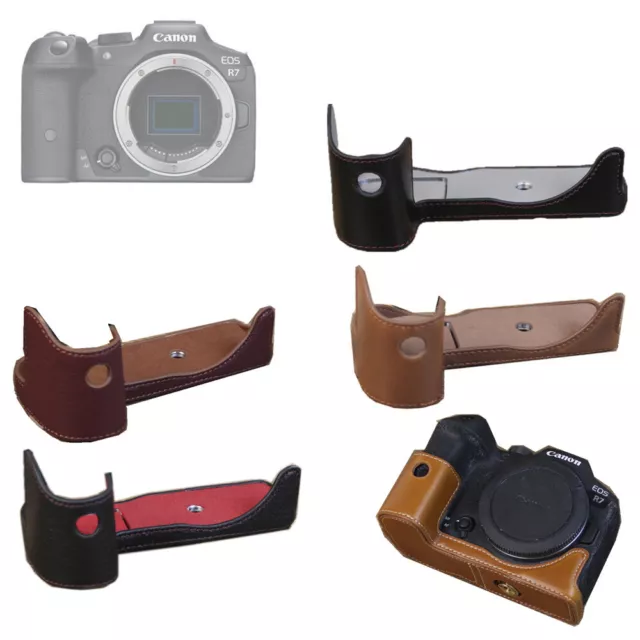 R7 PU / Genuine Leather Half Case Body Base Protector for Canon EOS R7 Camera