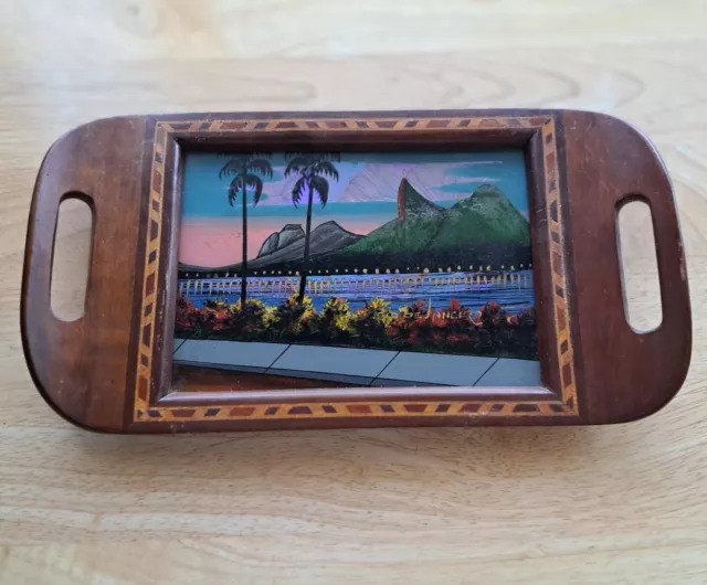 Rio De Janeiro Wooden Glass Tray Decrotive Scene Pre-owned