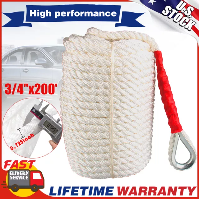 NEW Heavy Duty 3/4"x 200' Twisted Three Strand Nylon Anchor Rope Boat 12592 LBS