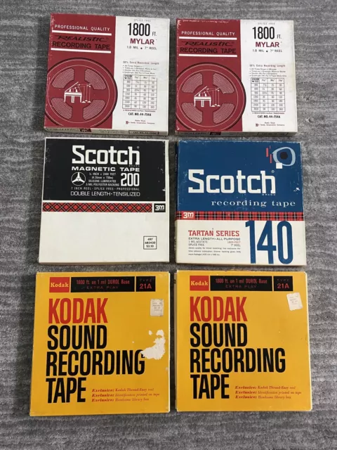 Lot of 6 Used Reel to Reel 7” Tapes - Sold as Blanks Realistic Scotch Kodak