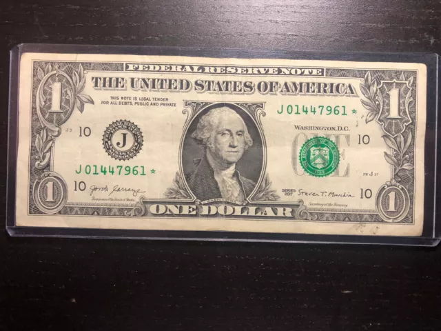 RARE 2017 $1 dollar bill star note Low Serial Number W/ Print Bleed