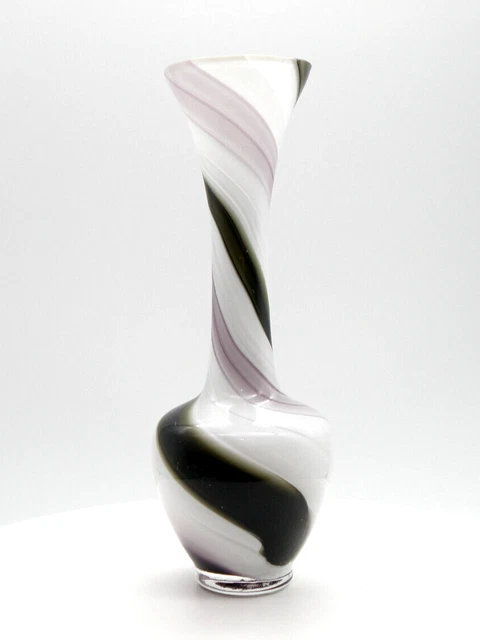 Hand Blown Art Glass Bud Vase Swirled Purple White Amethyst  8" tall Pre-Owned