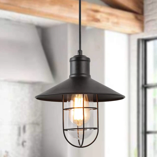 Industrial Cage Pendant Lighting, Black Small Hanging Fixture
