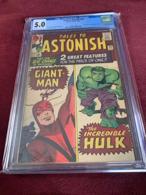 Vintage 1964 Marvel Silver Age Tales to Astonish #60 CGC 5.0 Hulk Stories Begin!