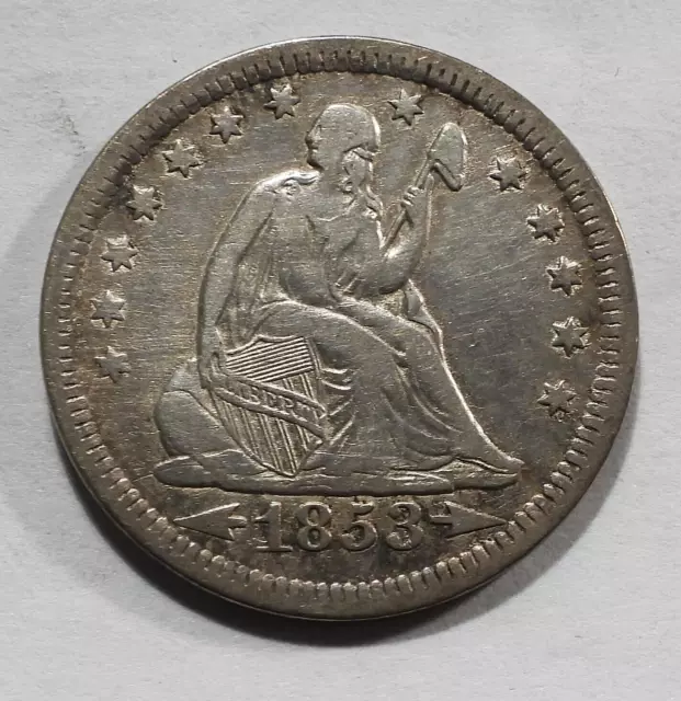 1853 Arrows/Rays Seated Liberty Silver Quarter in VF Condition   (287)