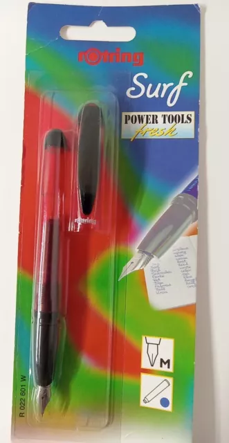 rOtring Surf Fountain Pen, Translucent Red Body, Stainless Steel Med Nib, NEW