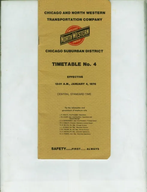 Chicago & Northwestern Cnw Ett Timetable Chicago Suburban Dist. #4 1-4-1976.