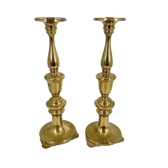 Pair of Antique Solid Brass 19th Century Candlesticks 19” Tall Victorian Era