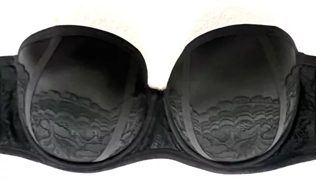 Torrid Curve Strapless Push-Up Lace Sling Straight Back Bra Black Size 40DDD