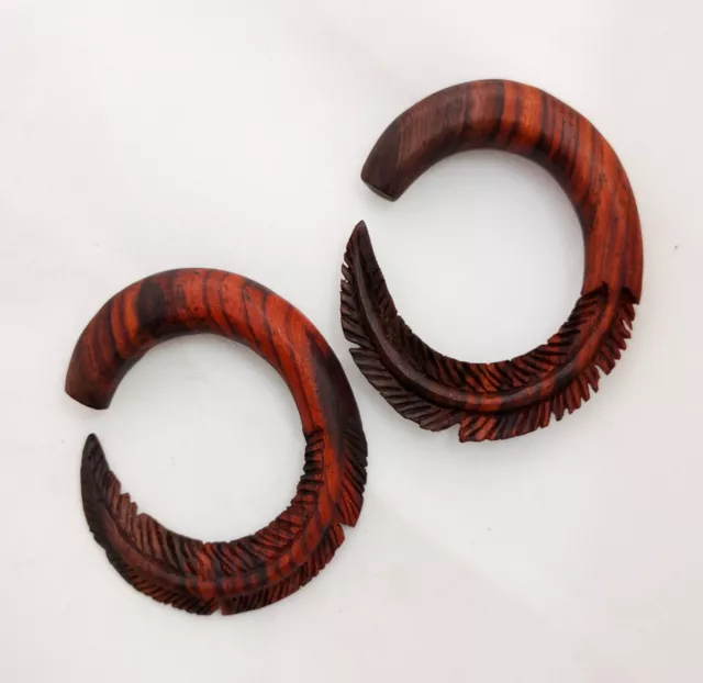 Pair Handmade Organic Wood Feather Wings Hoops Ear Gauge Hanger Plugs 4G-11/16" 2