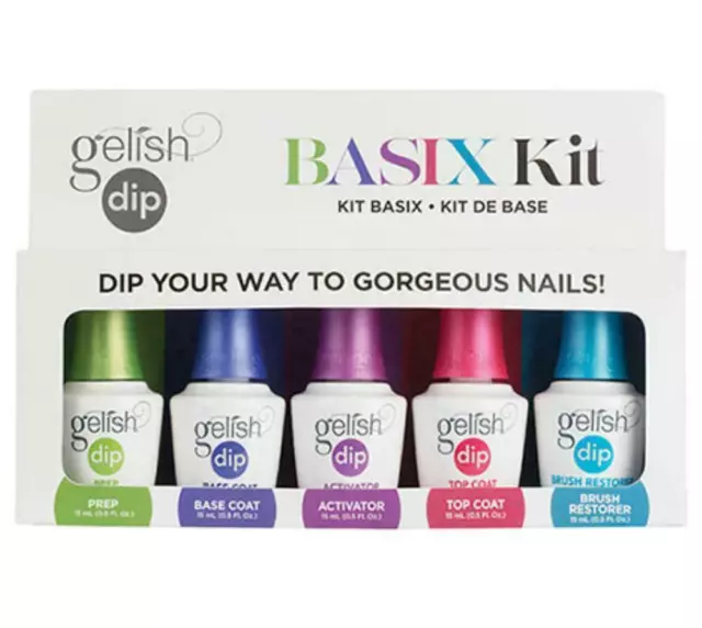 Gelish Dip Dipping Nail Prep/Base/Activator/Top/Brush Restorer Basix Kit SNS