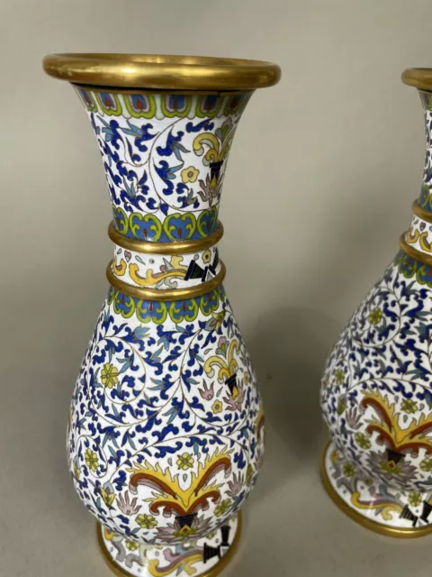 Vintage Pair Of White CLOISONNÉ Vases 3