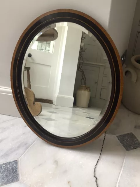 Edwardian Oval Double Inlaid Wall Bevelled Edge Mirror