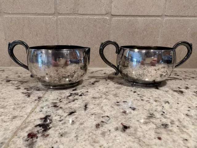 Vintage WM A Rogers Silverplate Cream and Sugar Bowls Silver