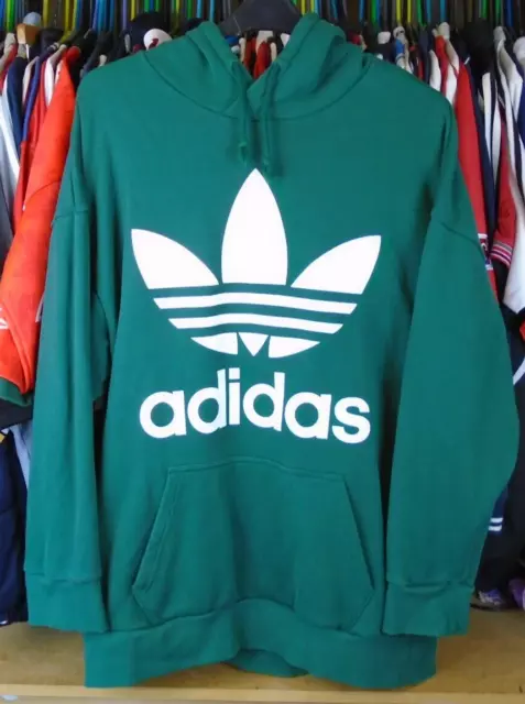 adidas RACING GREEN HOODED HOODY HEAVY LOOSE FIT SWEATSHIRT JUMPER TOP LARGE