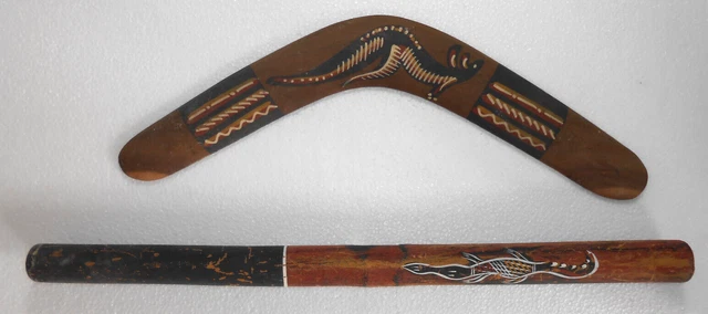 BOOMERANG e DIDGERIDOO autentici AUSTRALIANI in Legno cm 34,5 e 40,5