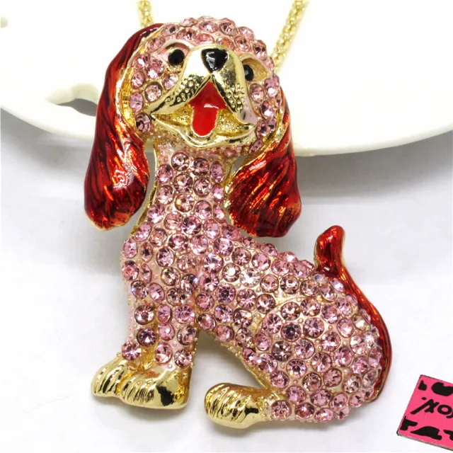 Fashion Women Cute Bling Pink Dog Puppy Crystal Pendant China Necklace