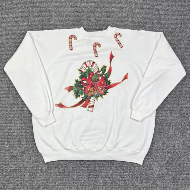 Vintage 90s Christmas Raglan Crewneck Sweatshirt Large Candy Cane Graphic USA