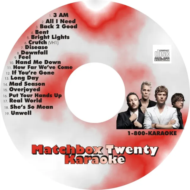 CUSTOM KARAOKE MATCHBOX TWENTY 19 GREAT SONG cdg CD+G RARE AND MORE ROB THOMAS