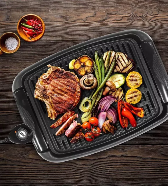 "Elite Cuisine 13-Inch Smokeless Electric BBQ Grill: Nonstick & Dishwasher Safe"