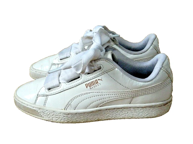 PUMA GIRLS TRAINERS Basket Heart Casual Patent White Size 4 37