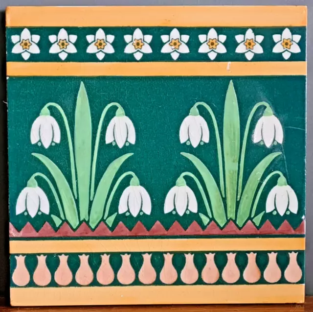 Antique Minton Snowdrop Tile Designed by Christopher Dresser 6" x 6" C1880