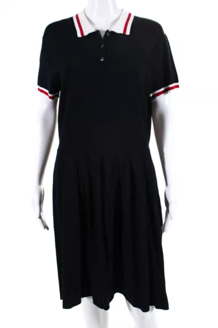 Brooks Brothers Red Fleece Womens Collared A Line Dress Navy White Red Size L