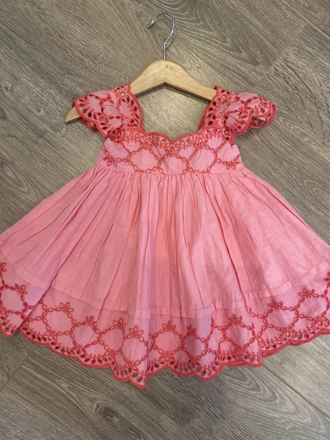 Bellissimo abito estivo NEXT rosa ricamato raro stile smock età 2-3