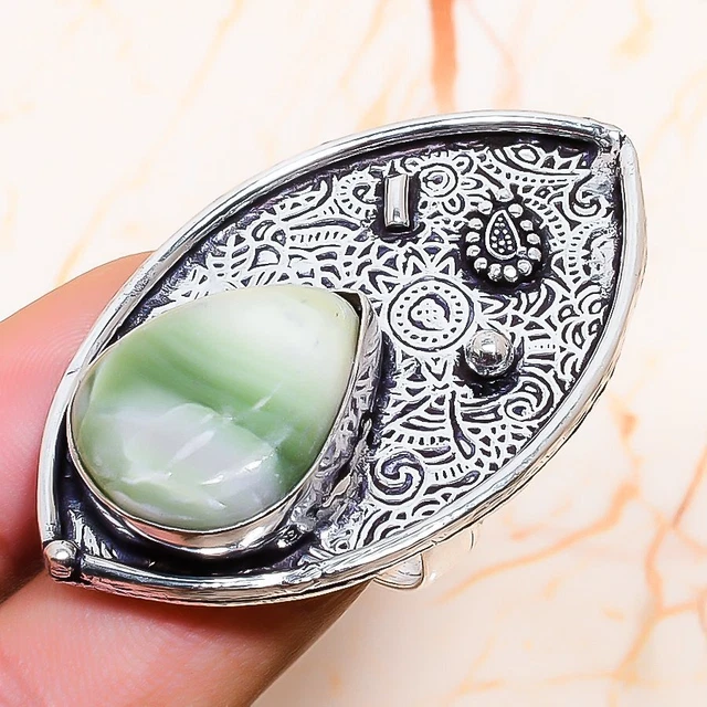Swiss Green Opal Gemstone Handmade Gift Jewelry Ring Size 7.5 K432