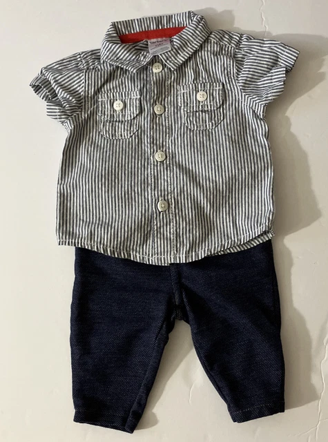 Carters Infant Boy Button Short Sleeve Shirt & Stretch Pants Set Blues Size NB 2